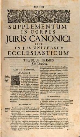 Opera omnia : in duos tomos divisa. [7], Supplementum In Corpus Juris Canonici, Sive In Jus Ecclesiasticum