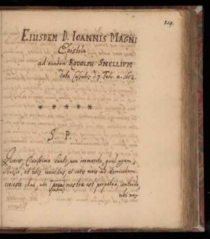 [Brief von D. Johann Magnus an Rudolph Snellius (1612)]