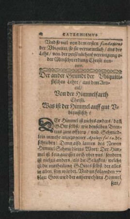 Der ander Grundt der Ubiquitistischen Lehre/ aus dem Articul/ Von der Himmelfahrth Christi.