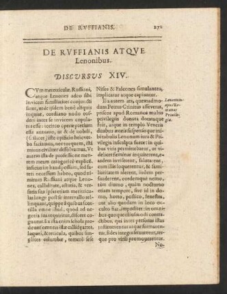De Ruffianis Atque Lenonibus. Discursus XIV.