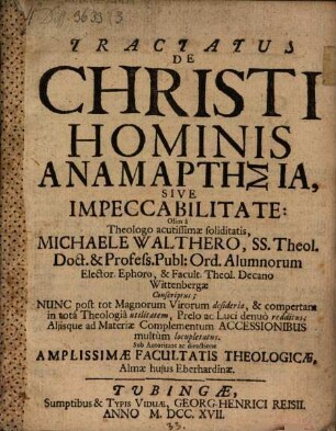 Tractatus De Christi Hominis Anamartēsia, Sive Impeccabilitate