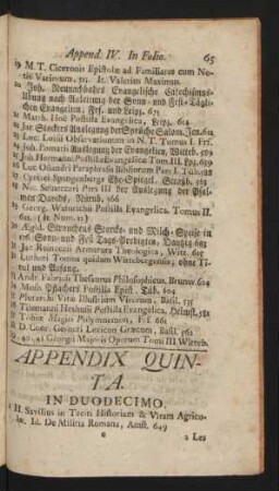 Appendix Quinta.
