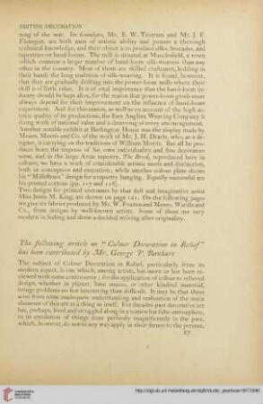 The following article on "colour decoration in relief" has been contributed by Mr. George P. Bankart
