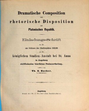 Einladungs-Schrift zu der am Schlusse des Studienjahres ... an der Königlichen Studien-Anstalt bei St. Anna in Augsburg stattfindenden feierlichen Preisevertheilung. 1868/69