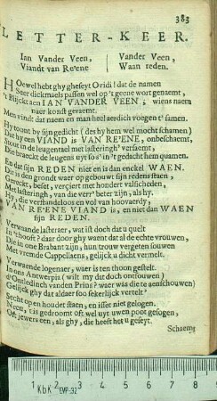 Letter-Keer. Ian Vander Veen, Viandt van Re'ene. Vander Veen, Waan reden.