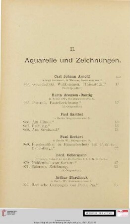 II. Aquarelle und Zeichnungen