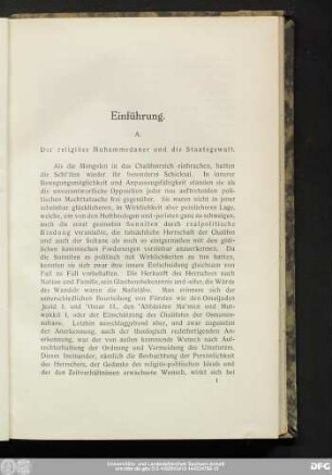 A. Der religiöse Muhammedaner und die Staatsgewalt.