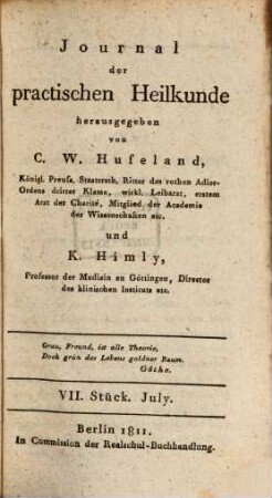 Journal der practischen Heilkunde. 33 = Bd. 26. 1811