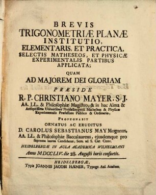 Brevis trigonometriae planae institutio elementaris et practica
