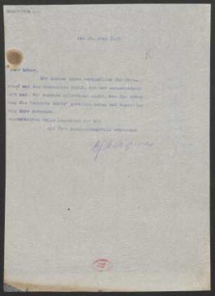 Brief an Franz Lehár : 11.06.1915