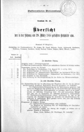 Übersicht der in der Sitzung gefaßten Beschlüsse u.s.w., 29. März 1916