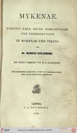 Mykenae : Bericht über meine Forschungen und Ertdeckungen in Mykenae und Tiryns