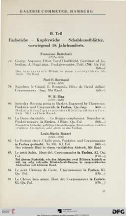 II. Teil: Farbstiche – Kupferstiche – Schabkunstblätter, vorwiegend 18. Jahrhunderts (Nr. 78-204)