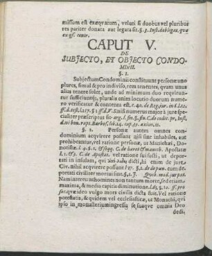 Caput V. De Subjecto, Et Objecto Condominii.