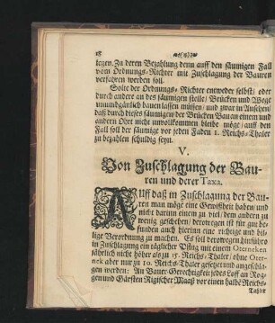 V. Von Zuschlagung der Bauern und derer Taxa.