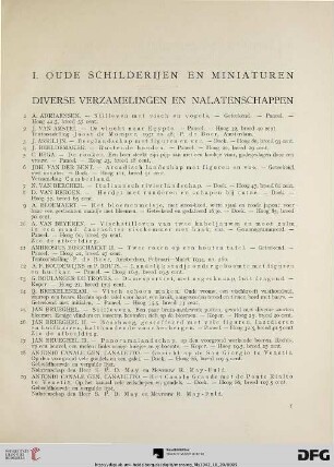 I. Oude schilderijen en miniaturen – diverse verzamelingen ent nalatenschappen (Nr. 1-121)