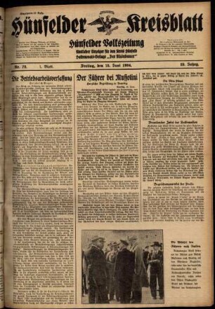 Erste Ausgabe vom Freitag, den 15. Juni 1934.