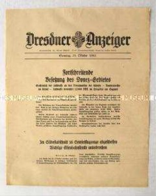 Nachrichtenblatt "Dresdner Anzeiger" zur Besetzung des Donez-Gebietes und des Abschusses von 16 Sowjetflugzeugen