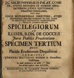 Caroli Ottonis Thyllii ... Spicilegiorum ad ... Dn. de Cocceii iuris publici prudentiam specimen tertium
