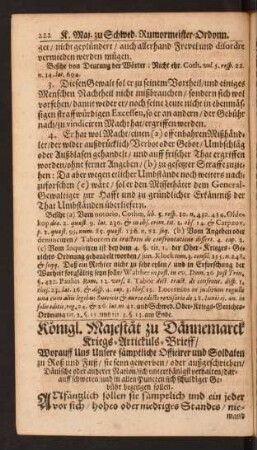 Königl. Majestät zu Dännemarck Kriegs-Artickuls-Brieff/ [...]