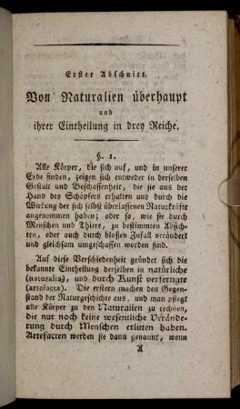 Erster Abschnitt. Von den Naturalien überhaupt und ihrer Eintheilung in drey Reiche