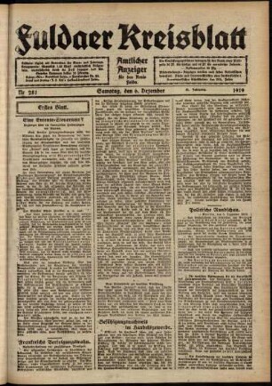 Erste Ausgabe vom Samstag, den 06. Dezember 1919.