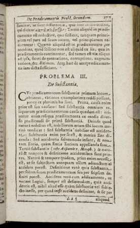 Problema III. De Substantia.
