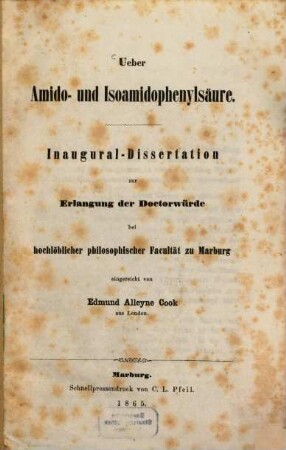 Ueber Amido- und Isoamidophenylsäure : Inaug. Diss.