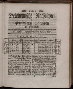 XXI. Stück. Sonnabends den 29 May 1773.