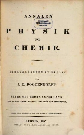 Annalen der Physik. 172 = Poggendorff's Annalen ; Bd. 96 = Reihe 4, Bd. 6. 1855