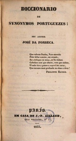 Diccionario de Synonymos Portuguezes