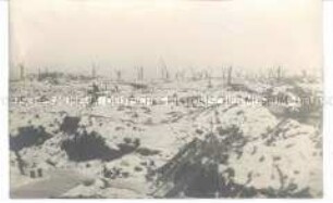 Zerstörte Landschaft im Schnee