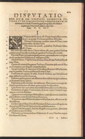 Disputationes Duae De Unitate Essentiae Divinae , Et De Distinctione Personarum in divinitate ...