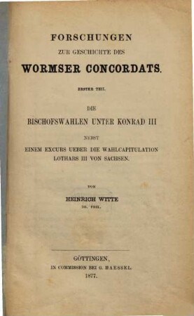 Forschungen zur Geschichte des Wormser Concordats, 1