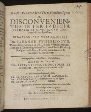 De Disconvenientiis Inter Iudicia Feudalia Et Civilia, Cum Controversiis incidentibus