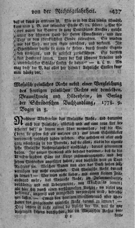 Mosaisch peinliches Recht nebst einer Vergleichung des heutigen peinlichen Rechts mit demselben.