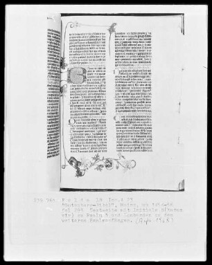 Eines der zwölf erhaltenen Pergamentexemplare der 42-zeiligen Bibel Gutenbergs — Band 1 der Gutenberg-Bibel — Initiale B(Eatus vir), Folio 293recto