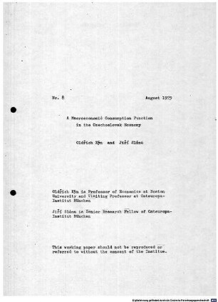 A macroeconomic consumption function in the Czechoslavak economy