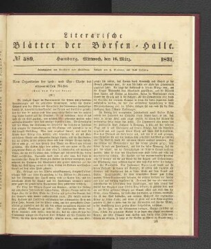 No 589. Hamburg. Mittwoch, den 16. März. 1831.