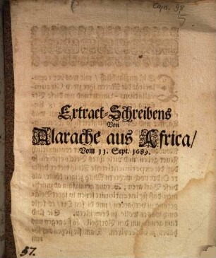Extract-Schreibens Von Alarache aus Africa, Vom 11. Sept. 1689
