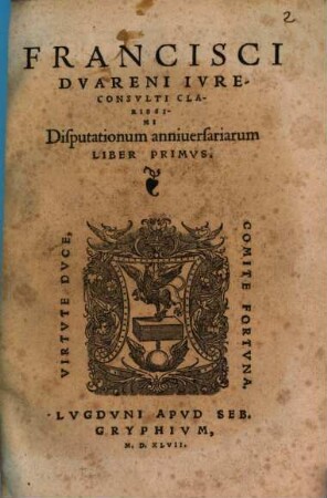 Disputationes anniversariae : Liber primus