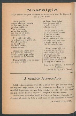 Nostalgia : Tango cantado con gran éxito todas las noches en la obra "De Buenos Aires al Far West"