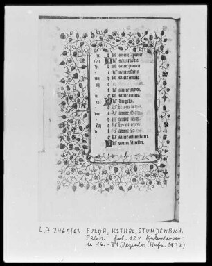 Fragment eines Stundenbuches — Kalenderseite mit Bordüre, Folio 12verso
