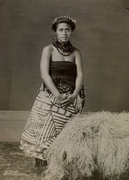 "Woman in festive costume, Samoa Islands"