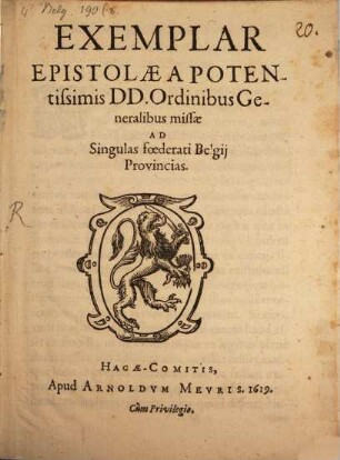 Exemplar epistolae a Potent. D. D. Ordinibus generalibus missae ad singulas Foederati Belgii Provincias