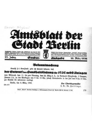 Sonderausgabe, 10. März 1936