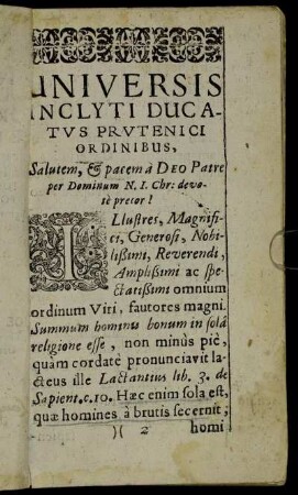 Universis Inclyti Ducatus Prutenici Ordinibus.