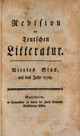 Revision der teutschen Litteratur, 4. 1778