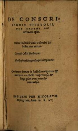 De Conscribendis Epistolis, Des. Erasmi Roterodami opus