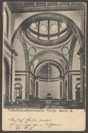Ansichtskarte "Katholisch-Apostolische Kirche", Innenaufnahme, Wilmsstraße 11